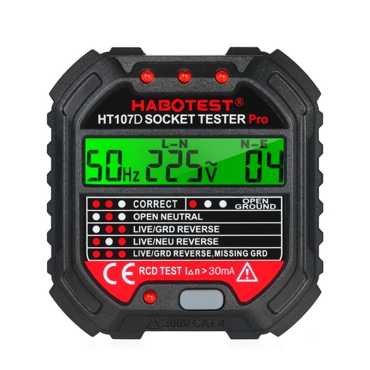 Habotest HT107D digitális mérőműszer, foglalatmérő, LCD kijelző, fekete