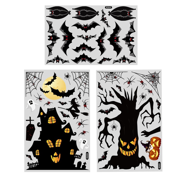 Set stickere decorative fereastra Halloween, Koungiam, Detasabil, Negru