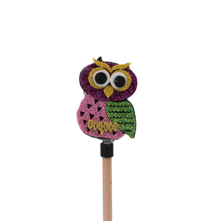 Creion figurina Bufnita mov aripi verzi 22cm