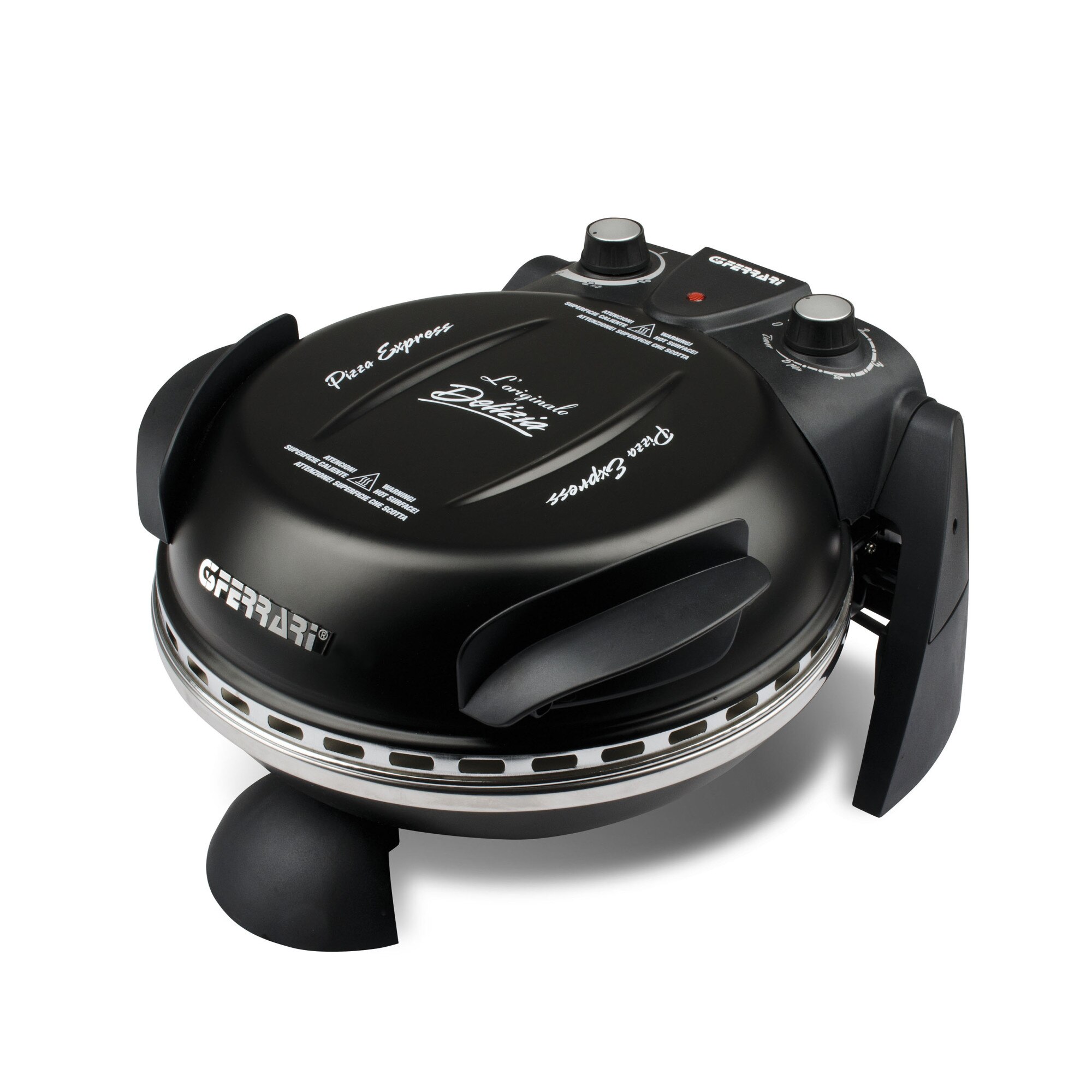 Cuptor pizza G3Ferrari Delizia special cu suprafata de coacere din piatra refractara, termoregulator pana la 390° C si timer cu atentionare sonora negru