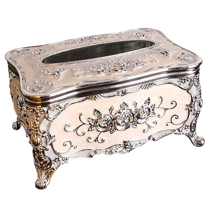 Cutie servetele, Metal, 18x12x9cm, Alb