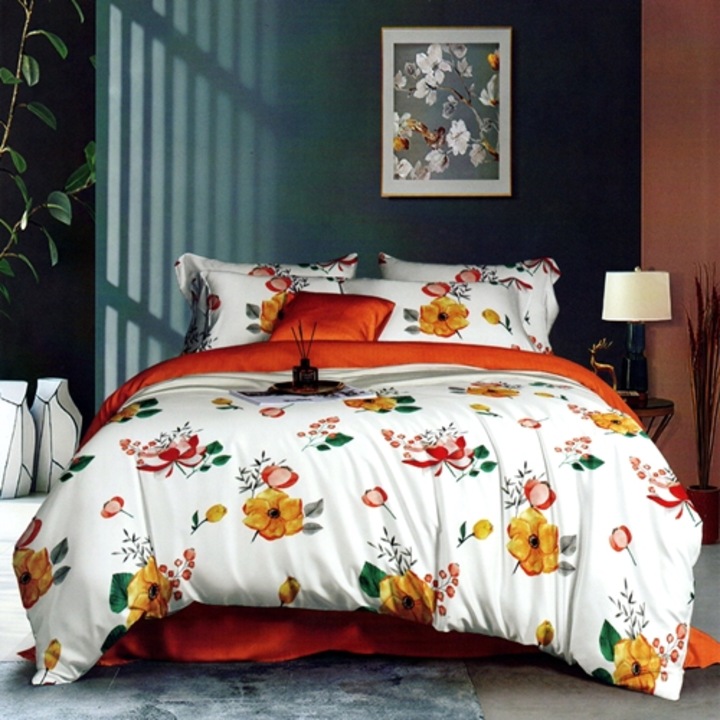 Двойно спално бельо, сатениран памук Pucioasa, 4 части, 2 лица, многоцветен, EL333