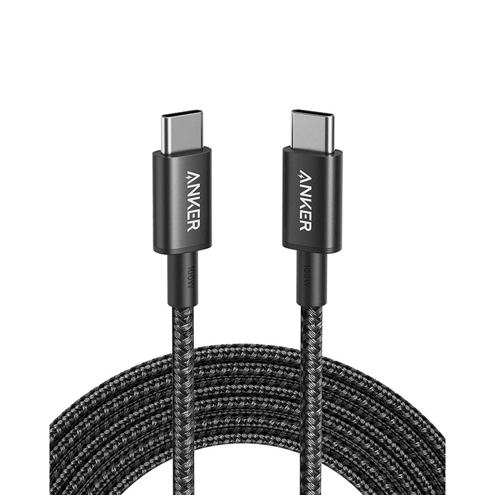 Cablu de date Anker, USB-C to USB-C, 100W Fast charging, 3m, Nylon, Negru
