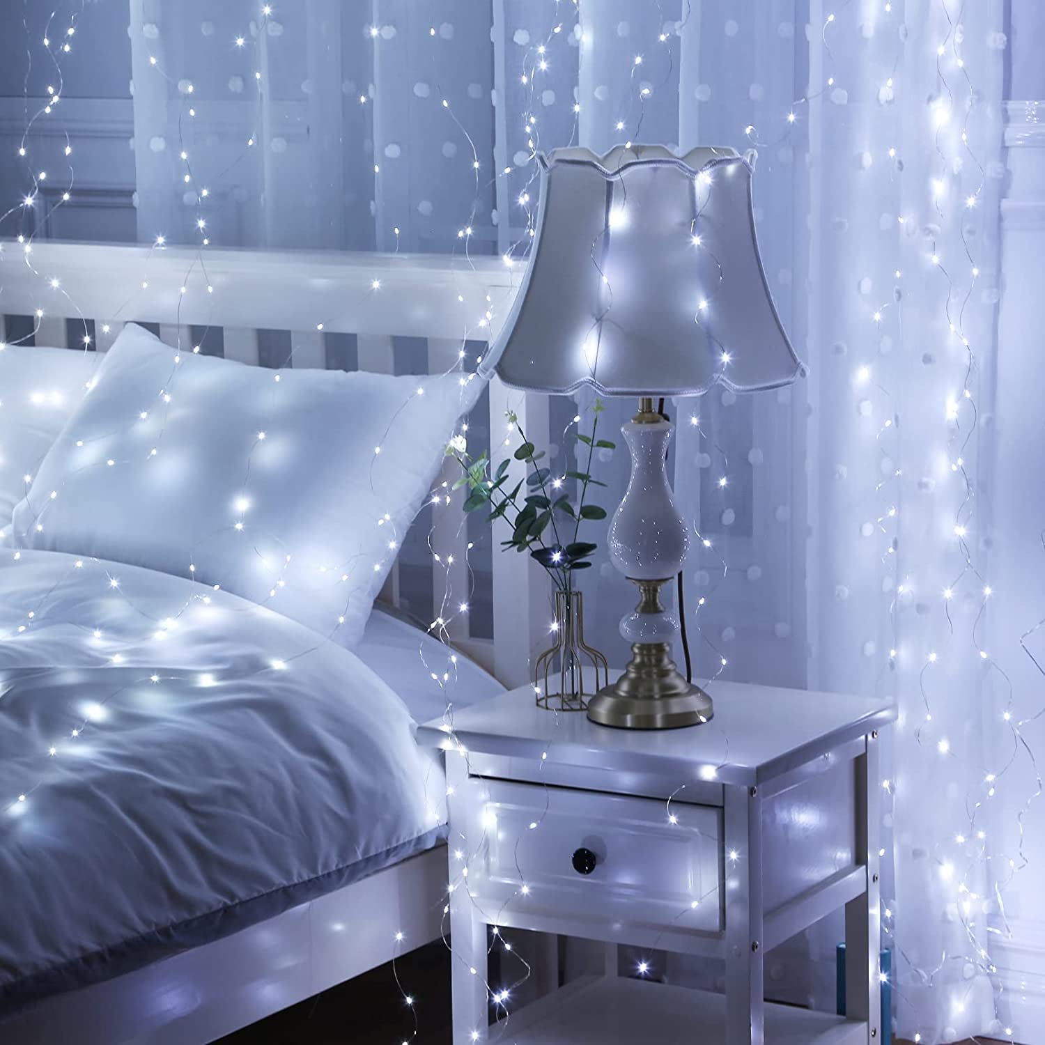 Коледни лампички, перде, 300 LED, 3M × 3M, usb връзка, 8 различни ...