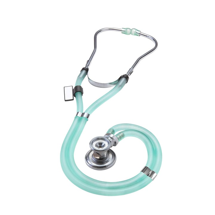 Stetoscop profesional MDF Rappaport cu cap dublu, usor, aluminiu, calitate inalta a sunetului, 62.2x33x10.4 cm, verde