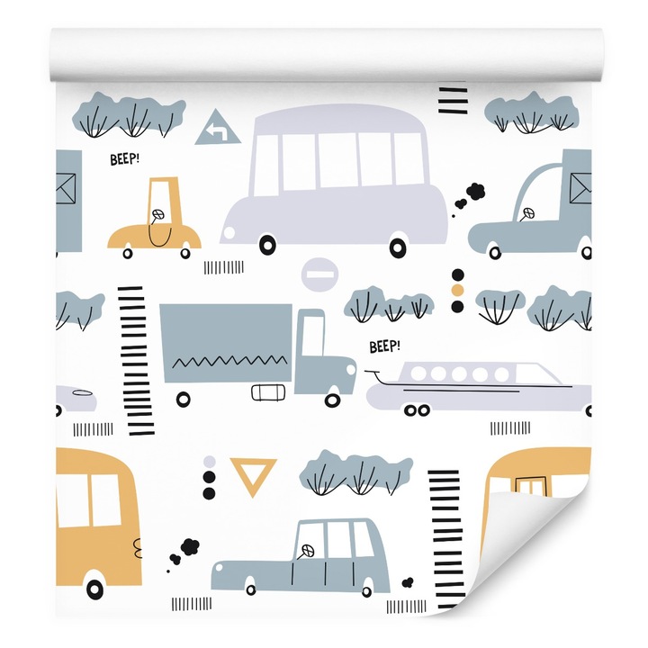 Tapet Pentru Camera Baiatului Masini Vehicule 53cm x 10m Vlies, Tema pentru copii