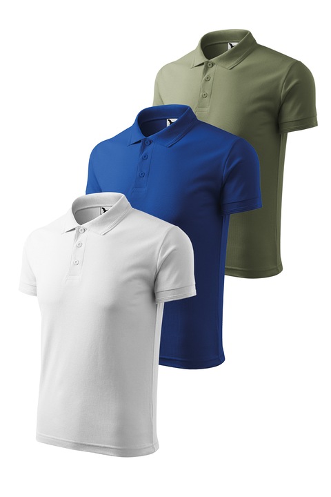 Set 3 tricouri polo pentru barbati, Malfini, Pique Polo, setul 2, Alb/Kaki/Albastru royal