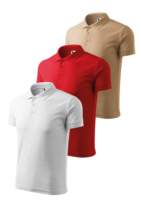 Set 3 tricouri polo pentru barbati, Malfini, Pique Polo, setul 2, Rosu/Alb/Bej inchis