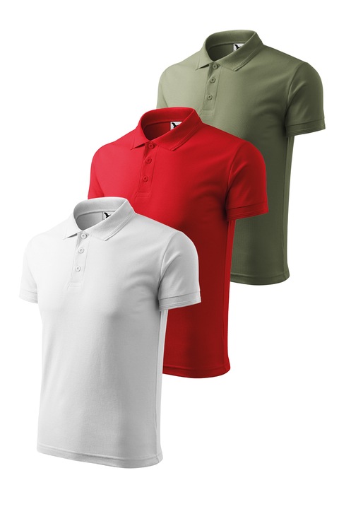 Set 3 tricouri polo pentru barbati, Malfini, Pique Polo, setul 2, Rosu/Alb/Kaki