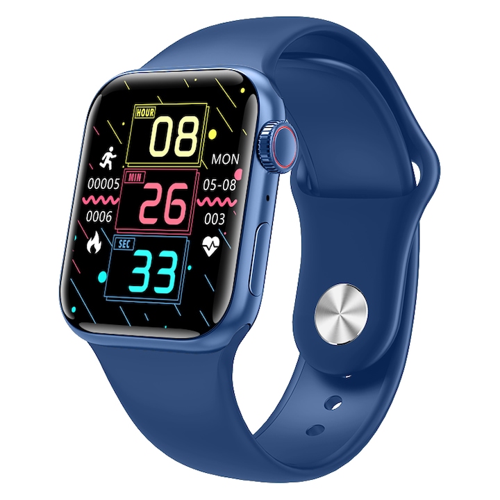Smartwatch M7 Pro, Ecran IPS HD, 1.8'', Multisport, Bluetooth 5.0, Asistent vocal, Monitorizare ritm cardiac/nivel oxigen sange, IP67, Albastru