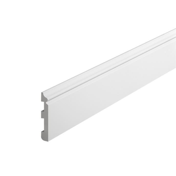 Plinta lavabila din polimer rigid Mardom Decor, MD018, PolyForce®, 80x13x2000 mm, tehnologie ScratchShield®, alb-mat