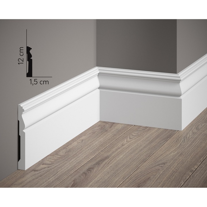 Plinta lavabila din polimer rigid Mardom Decor, MD095, PolyForce®, 120x15x2000 mm, tehnologie ScratchShield®, alb-mat