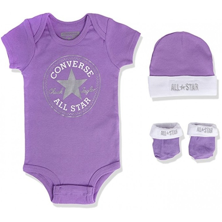 Set 3 piese Body si accesorii Converse All Star, 6-12 luni, Purple