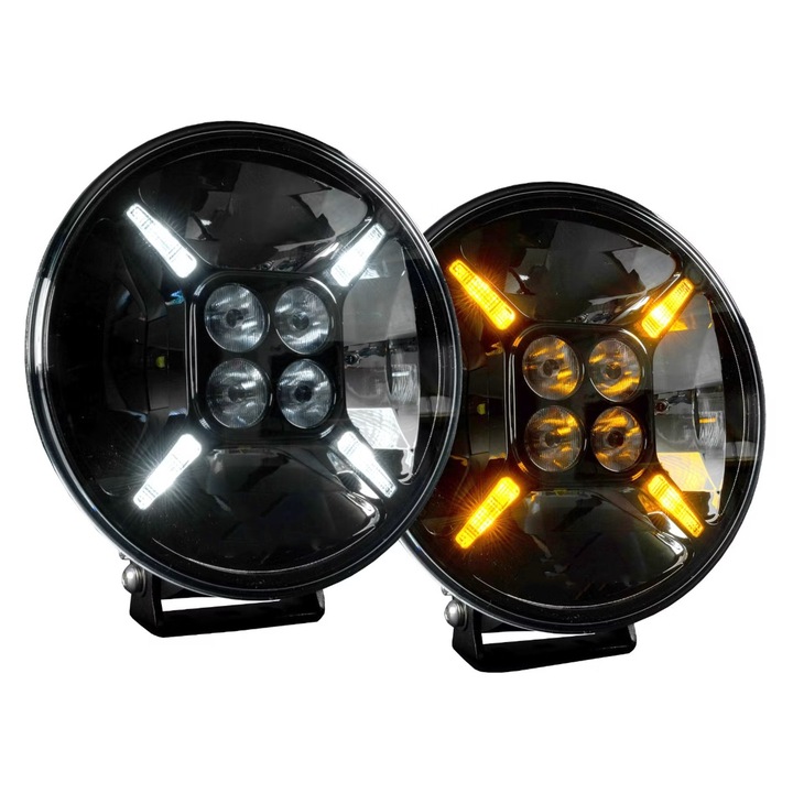 Set Proiectore Flexzon Faza Lunga, LED cu DRL, Alb- Galben, Ø 218мм, 12V-24V, 120W, 2 Bucati