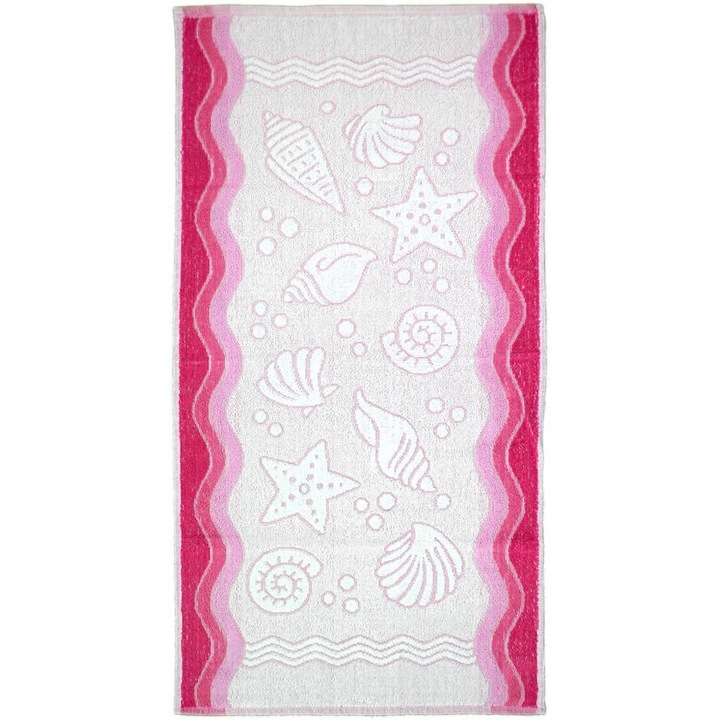 Хавлиена кърпа за баня, Greno, Памук, 50 x 100 см, Десен на мида, Кремаво/Розово