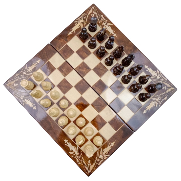 Joc Sah si Table din Lemn ROmde™, 50x50 cm, Maro cu Alb