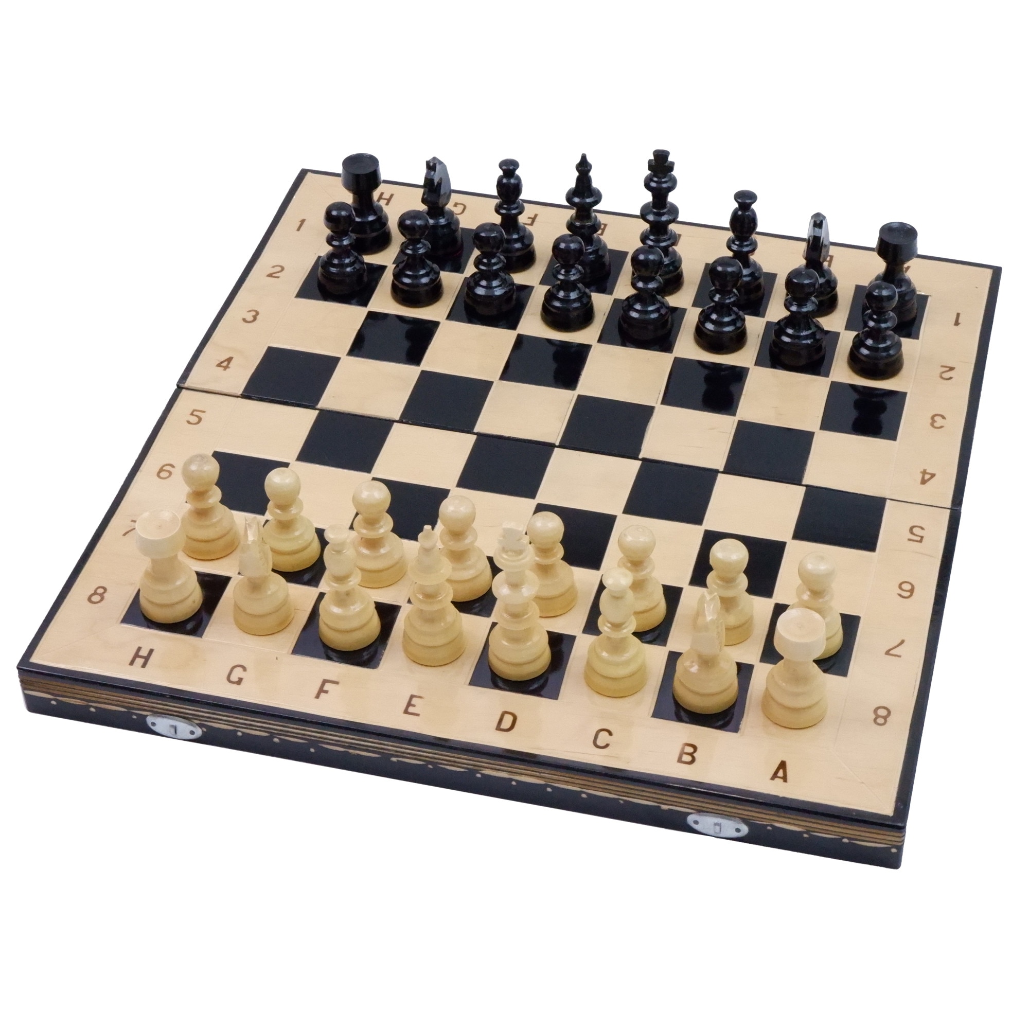 Joc Sah si Table din Lemn ROmde™ 44x44 cm Negru cu Alb Numerotat