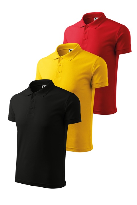 Set 3 tricouri polo pentru barbati, Malfini, Pique Polo, setul 4, Rosu/Negru/Galben