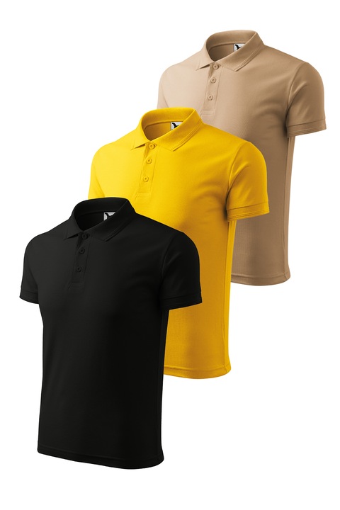 Set 3 tricouri polo pentru barbati, Malfini, Pique Polo, setul 4, Negru/Galben/Bej inchis