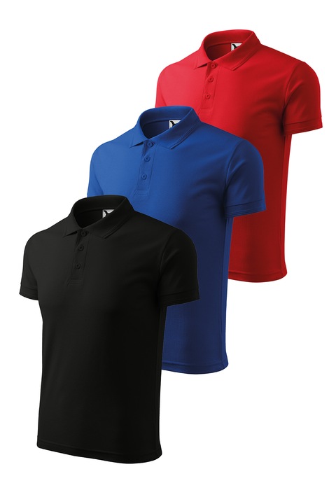 Set 3 tricouri polo pentru barbati, Malfini, Pique Polo, setul 4, Rosu/Negru/Albastru royal