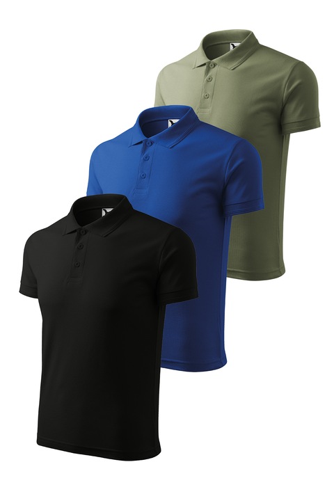 Set 3 tricouri polo pentru barbati, Malfini, Pique Polo, setul 4, Negru/Kaki/Albastru royal