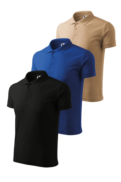 Set 3 tricouri polo pentru barbati, Malfini, Pique Polo, setul 4, Negru/Bej inchis/Albastru royal