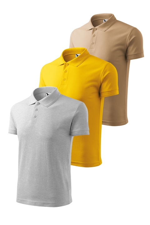 Set 3 tricouri polo pentru barbati, Malfini, Pique Polo, setul 2, Gri deschis/Galben/Bej inchis