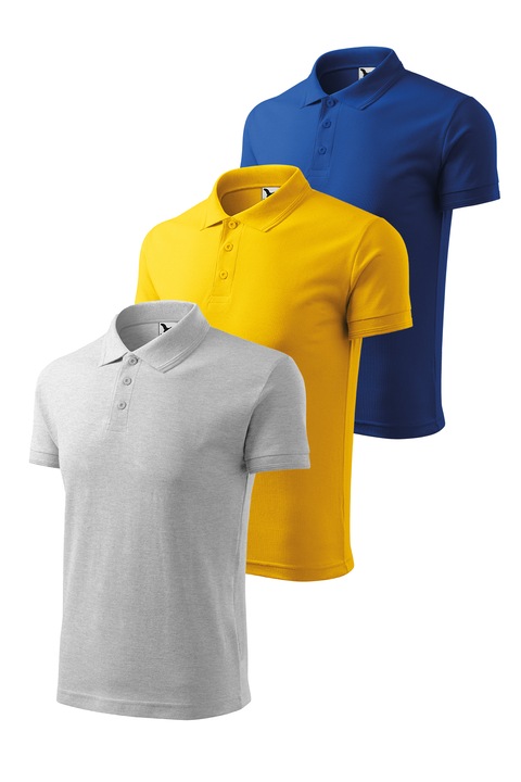 Set 3 tricouri polo pentru barbati, Malfini, Pique Polo, setul 2, Gri deschis/Galben/Albastru royal