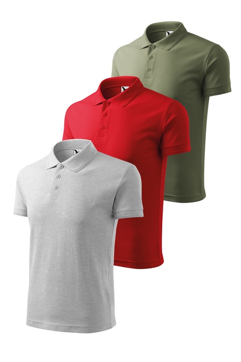 Set 3 tricouri polo pentru barbati, Malfini, Pique Polo, setul 2, Rosu/Gri deschis/Kaki