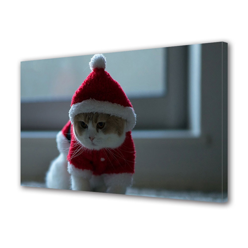 Tablou Canvas Sarbatori Craciun Pisicuta Mos Craciun 20 x 30 cm