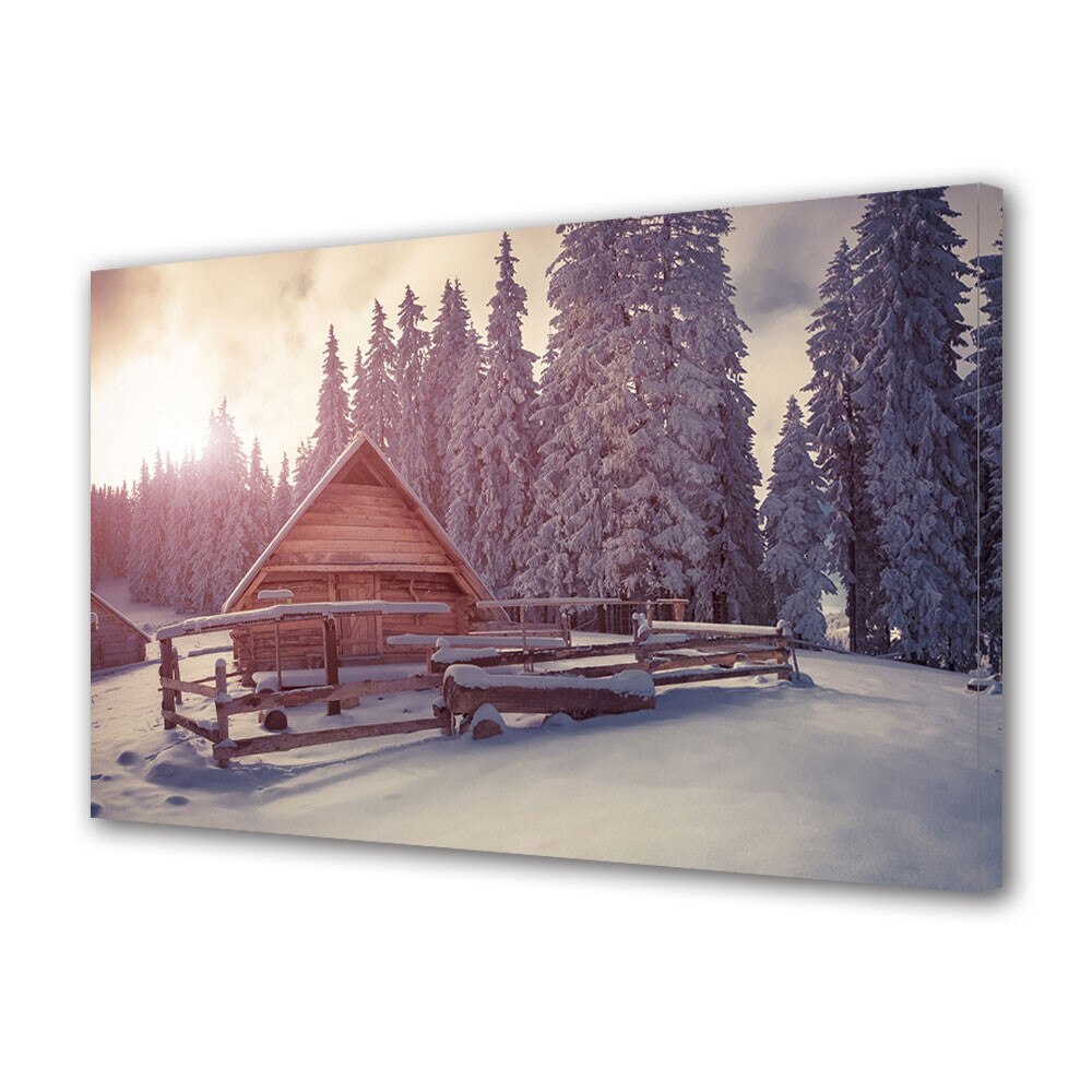 Tablou Canvas Sarbatori Craciun Cabana la munte 20 x 30 cm