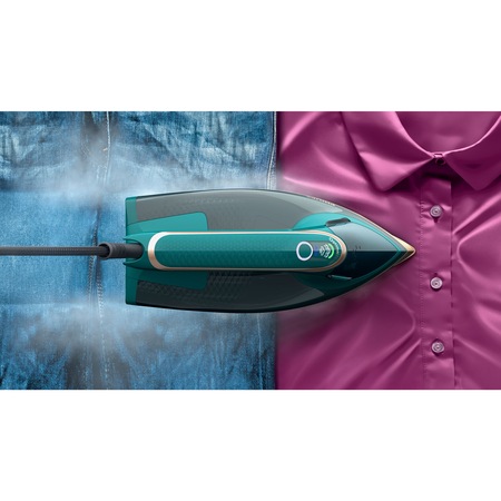 Fier de calcat Philips DST8030/70 Seria8000, 3000W, OptimalTemp, talpa Steamglide Elite si DinamiQ, pompa Turbosteam Abur 70 g/min, jet de abur 240 g, capacitate rezervor 350ml, Detartrare Quick Calc Release, oprire automata, sistem antipicurare, Turcoaz