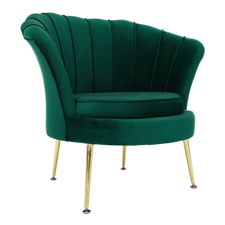 DacEnergy fotel, bársonyból, fém lábak, arany, sztoikus forma, modern, 77x77x76 cm, smaragdzöld