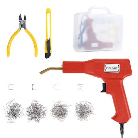 Set Pistol si Capse Onuvio™ pentru Lipit Plastic, sudat plastic, repararea fisurilor din plastic, 200 capse si geanta transport incluse, putere 50W, Rosu