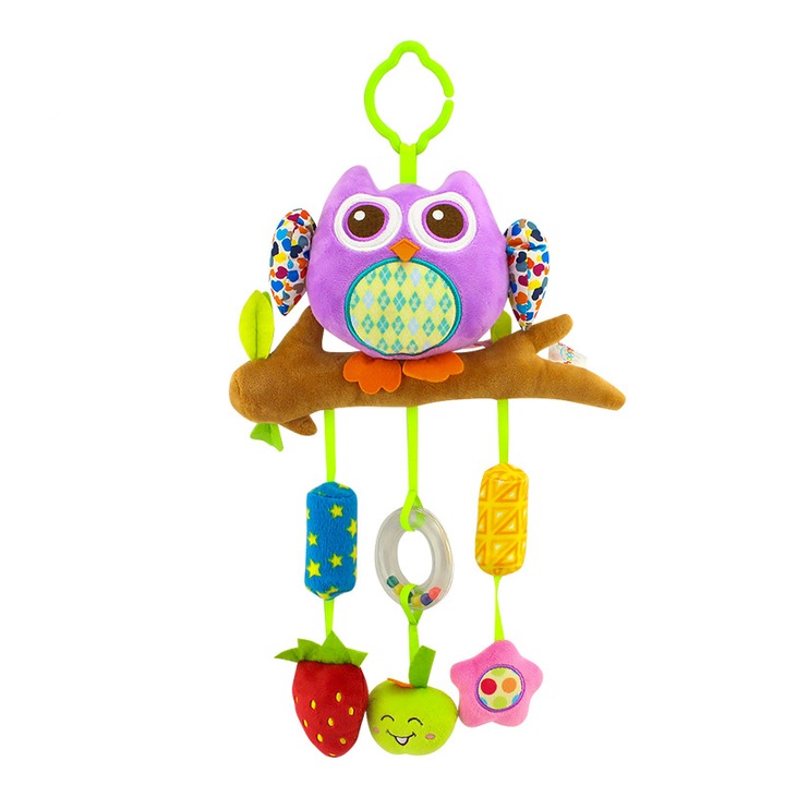 Jucarie zornaitoare bebelusi, Happy Monkey, Plus, 43x21 cm, Mov