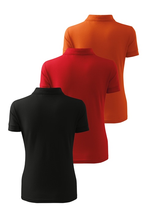 Set 3 tricouri polo de dama, Malfini, Pique Polo, Negru/Rosu/Portocaliu, 2XL