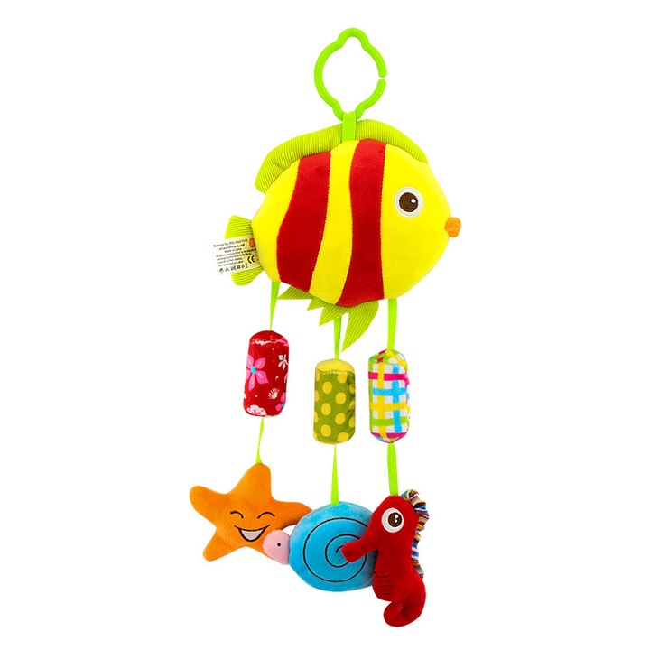 Jucarie zornaitoare bebelusi, Happy Monkey, Plus, 43x21 cm, Galben