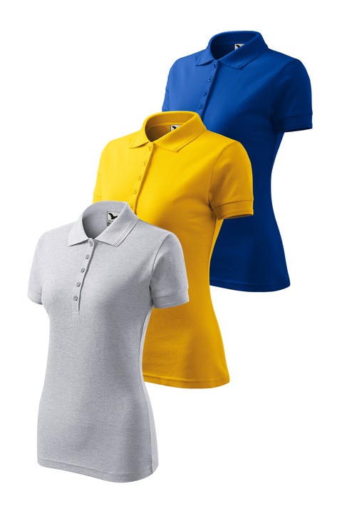 Set 3 tricouri polo de dama, Malfini, Pique Polo, mix 6, Gri deschis/Galben/Albastru royal