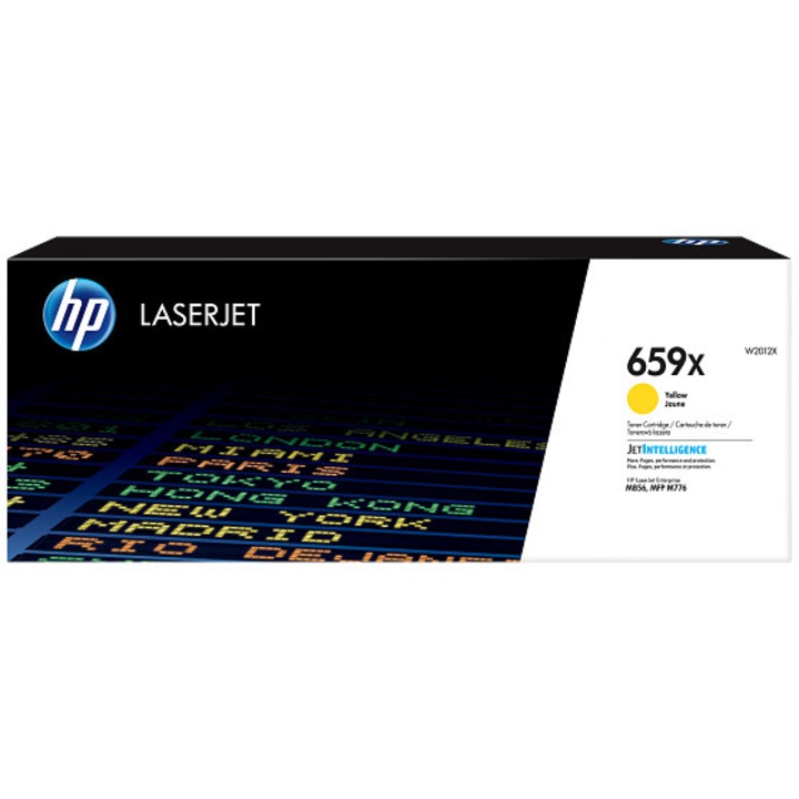 Тонер касета HP 659X High Yield, До 29000 страници, Съвместима с LaserJet Enterprise Flow M776, LaserJet Enterprise M776, M856, Жълт