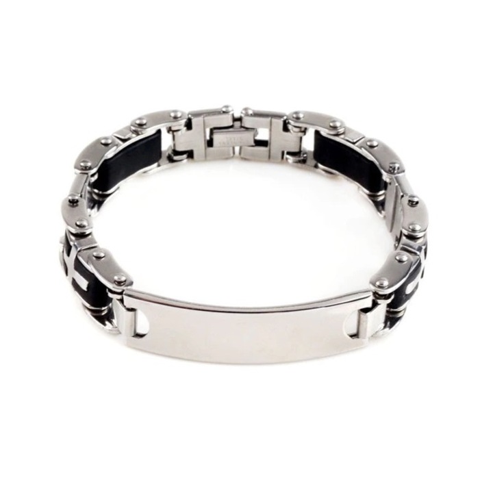 Férfi karkötő, fekete/ezüst, B1 modell, 20 cm