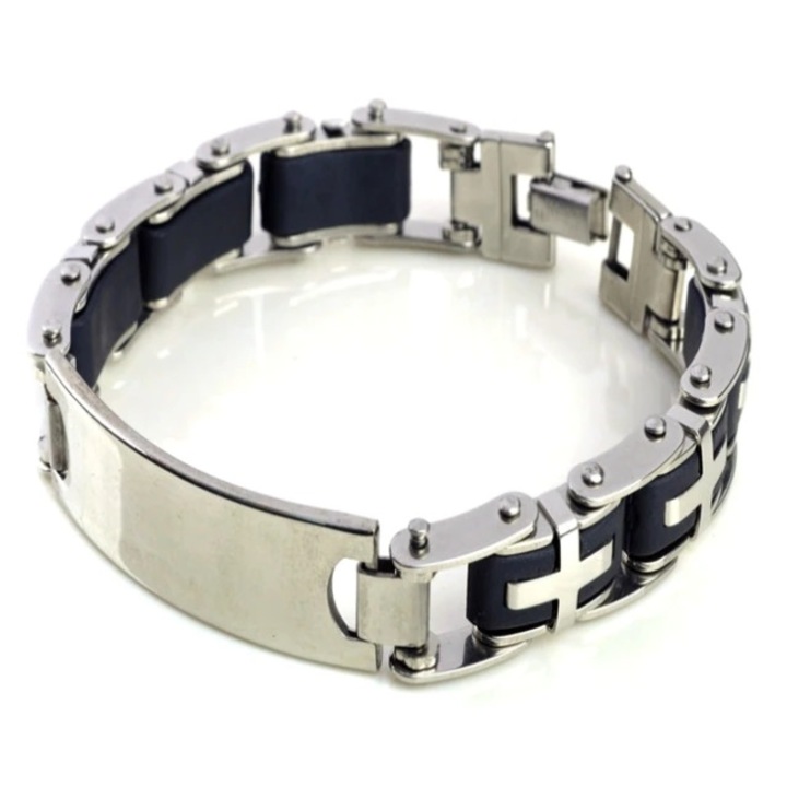 Férfi karkötő, fekete/ezüst, B12 modell, 22 cm