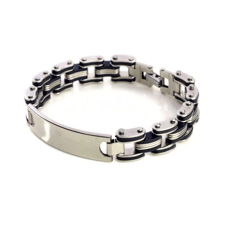 Férfi karkötő, fekete/ezüst, B3 modell, 22 cm
