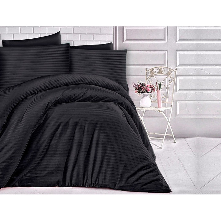 Darymex ágyneműhuzat, paplanhuzat/párnahuzat, szatén pamut, 140 x 200 cm, fekete