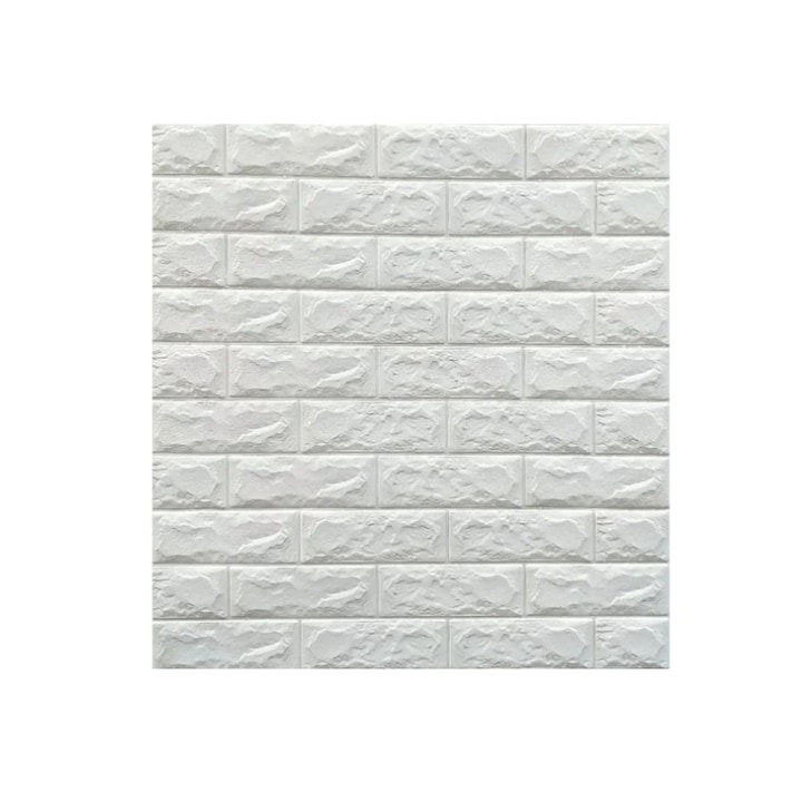 Tapet 3D Autocolant alb, design caramida, rezistent la apa, 70cm x 77cm x 3 mm, JRH®