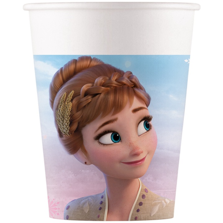 Set 8 pahare carton Disney Frozen Wind Spirit 200ml Alb