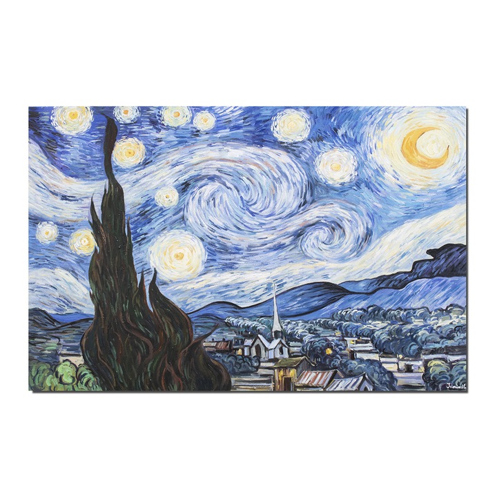 Tablou gigant pictat manual, Noapte instelata, 150x100cm ulei pe panza, reproducere Vincent van Gogh