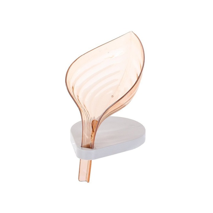Sapuniera inteligenta cu scurgere, model frunza, cu ventuze, culoare portocalie, 11 x 12 x 9 cm