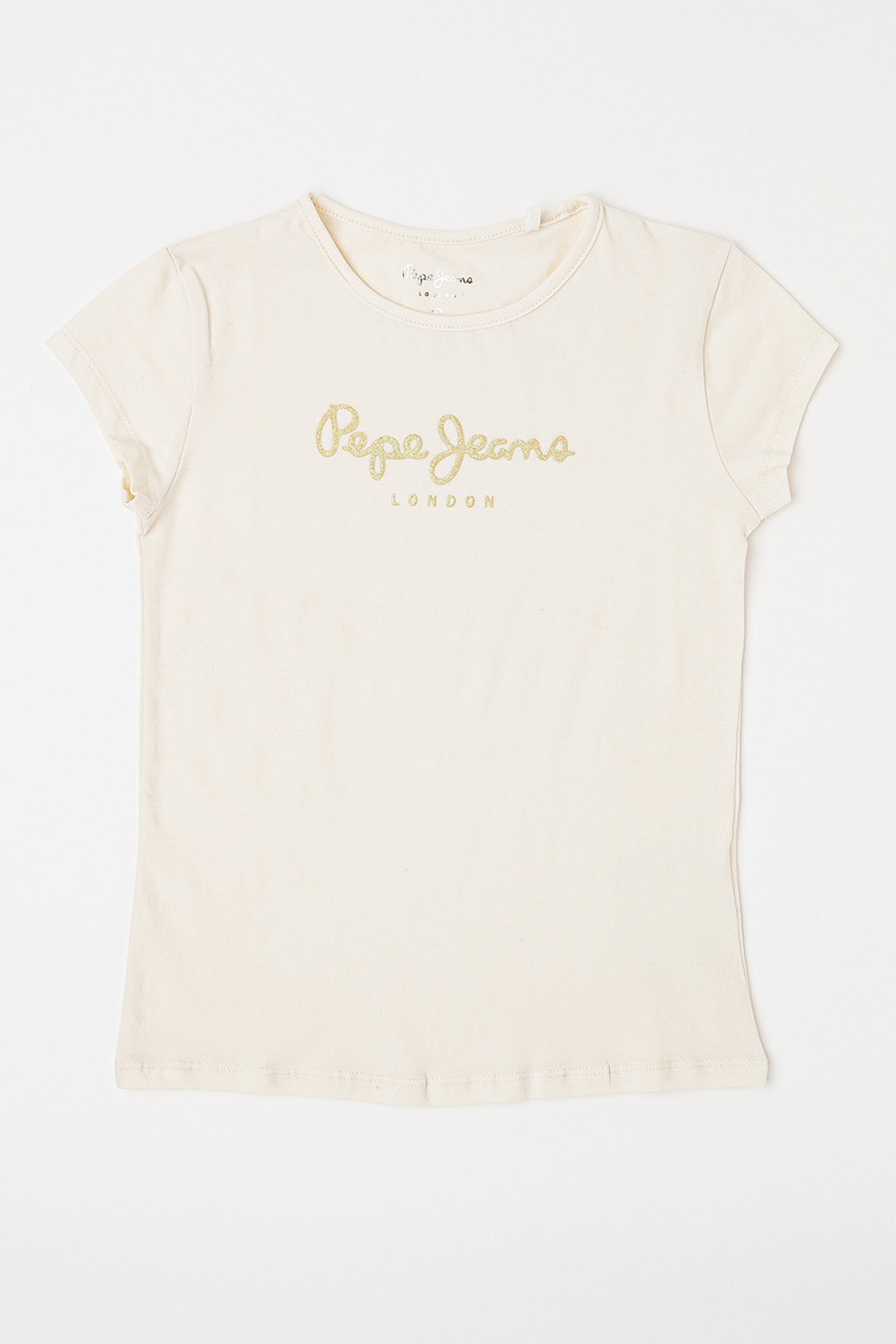 Pepe Jeans London, Tricou cu imprimeu logo stralucitor Hana, Auriu, Alb fildes, 182 CM