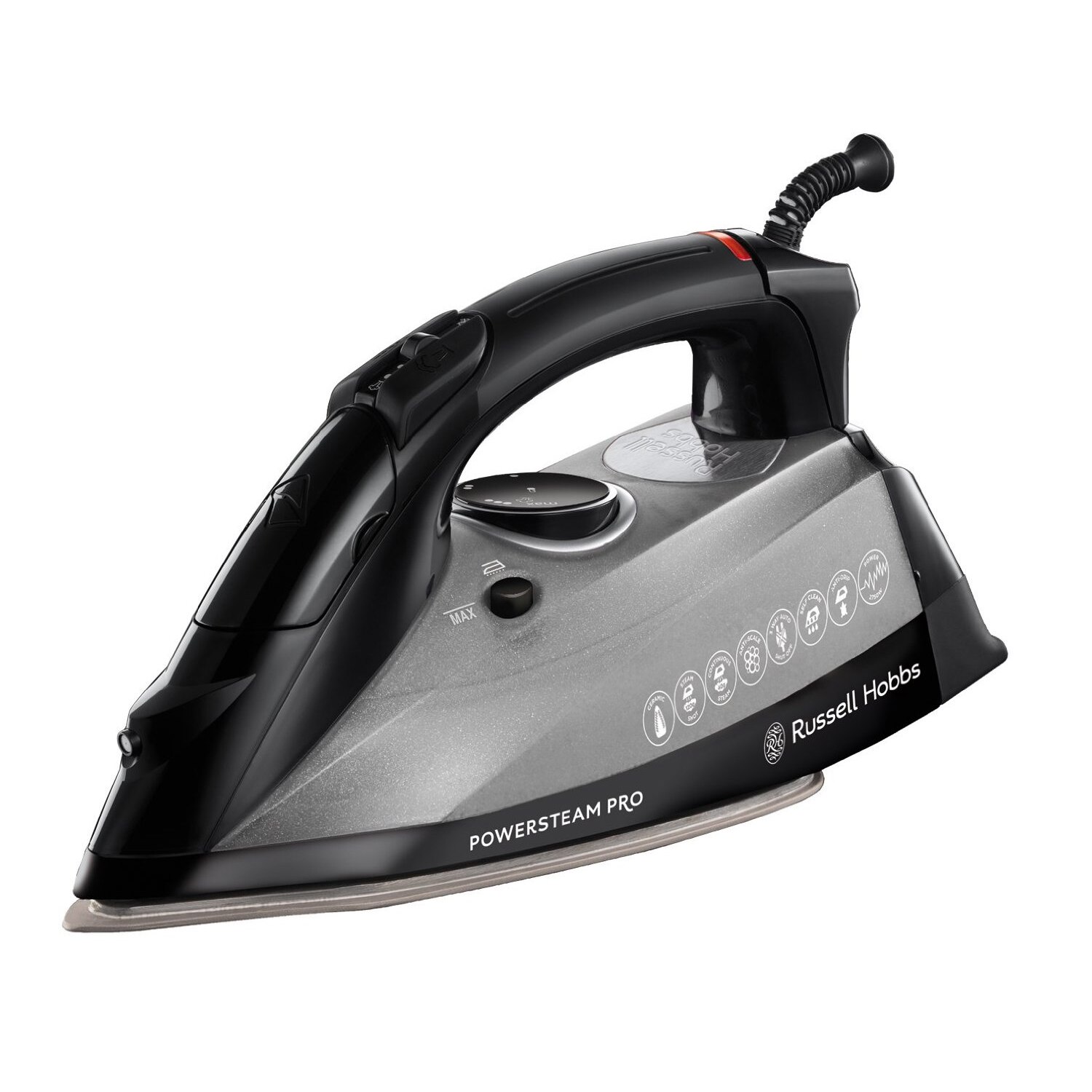 Fier de calcat Russell Hobbs Power Steam Pro 19330-56, Talpa ceramica, 2750 W, 0.37 l, 20 g/min, Negru