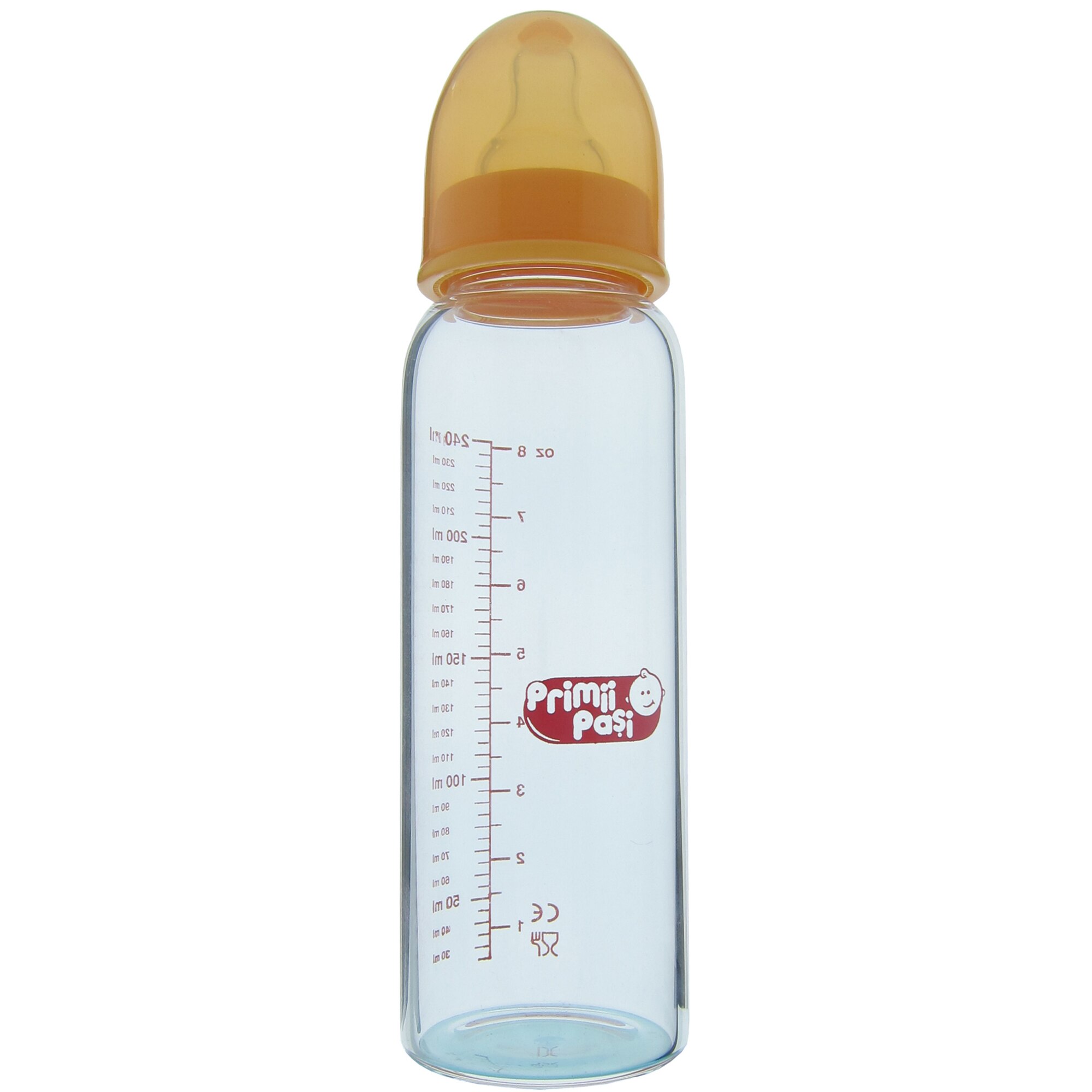 Biberon Primii Pasi borosilicat, 240 ml, Portocaliu